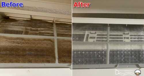 カジメモ宅のエアコンのフィルターの掃除前と掃除後の違い