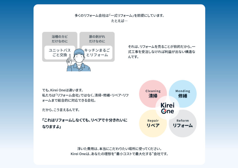 Kirei One（キレイワン）は必要な作業だけを提案